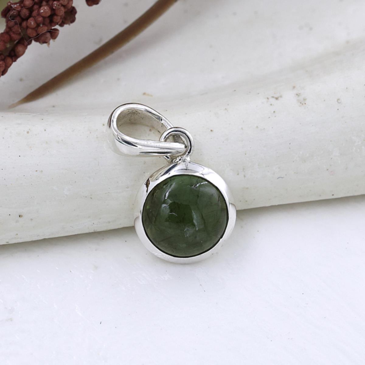 Round Green Tourmaline 925 Sterling Silver Dainty Pendant Jewelry for Women | Akrati Jewels Inc