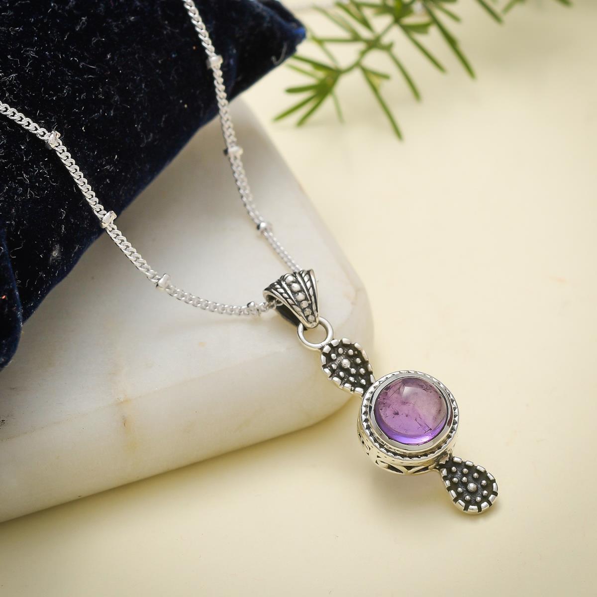 Handmade 925 Sterling Silver Teardrop Pendant With Natural African Amethyst – Statement Jewelry FK-7