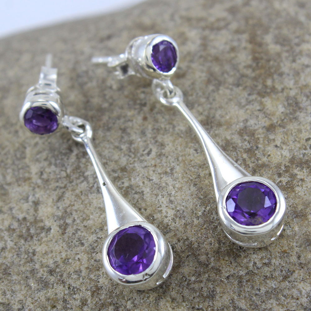 925 SOLID STERLING SILVER FACETED PURPLE AMETHYST STUD EARRING LOT a684