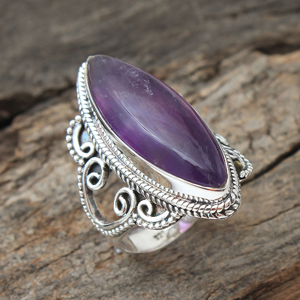 Size 6.25 U.S mughal gems & jewellery 925 Sterling Silver Ring Natural Amethyst Gemstone Fine Jewelry Ring for Women & Girls