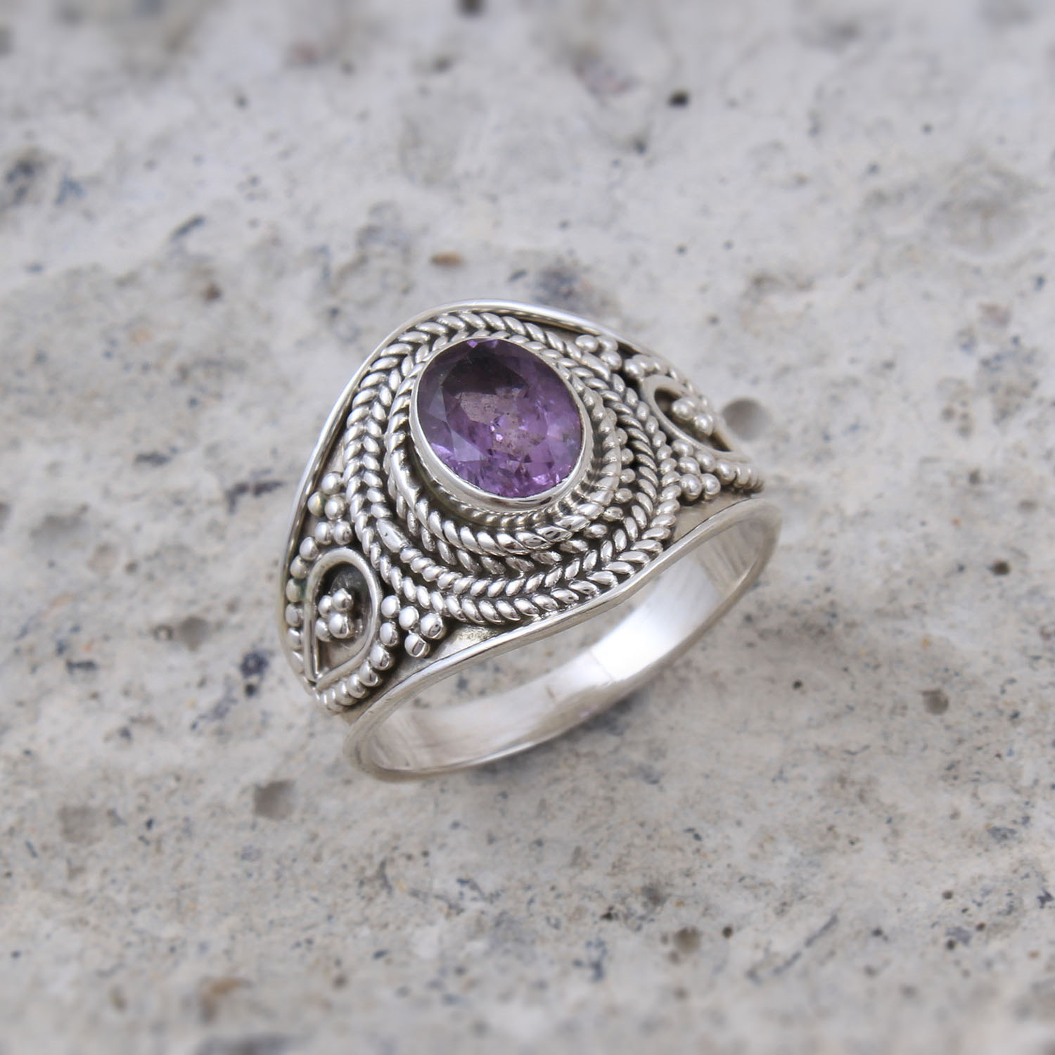 Pear Amethyst Gemstone 925 sterling Silver Jewelry 3 stone Ring Size US 7.5